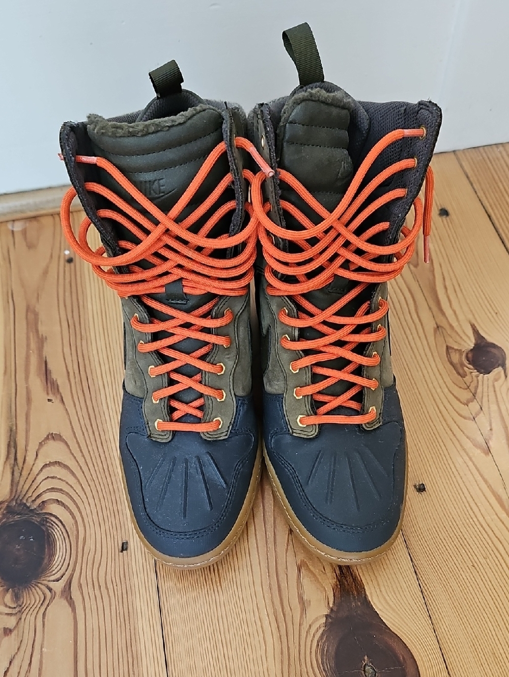Nike Olive, Navy & Orange High-Top Boots